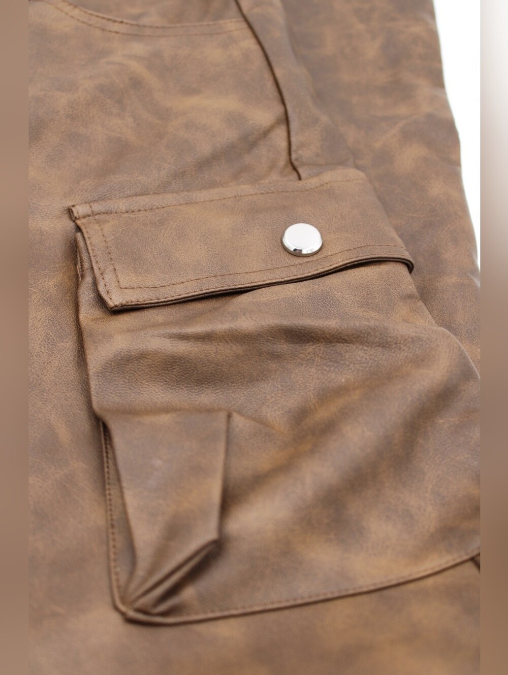 Fashion Nova Brown Faux Leather Cargo Pants Wide Leg Utility Size Small - Picture 4 of 8